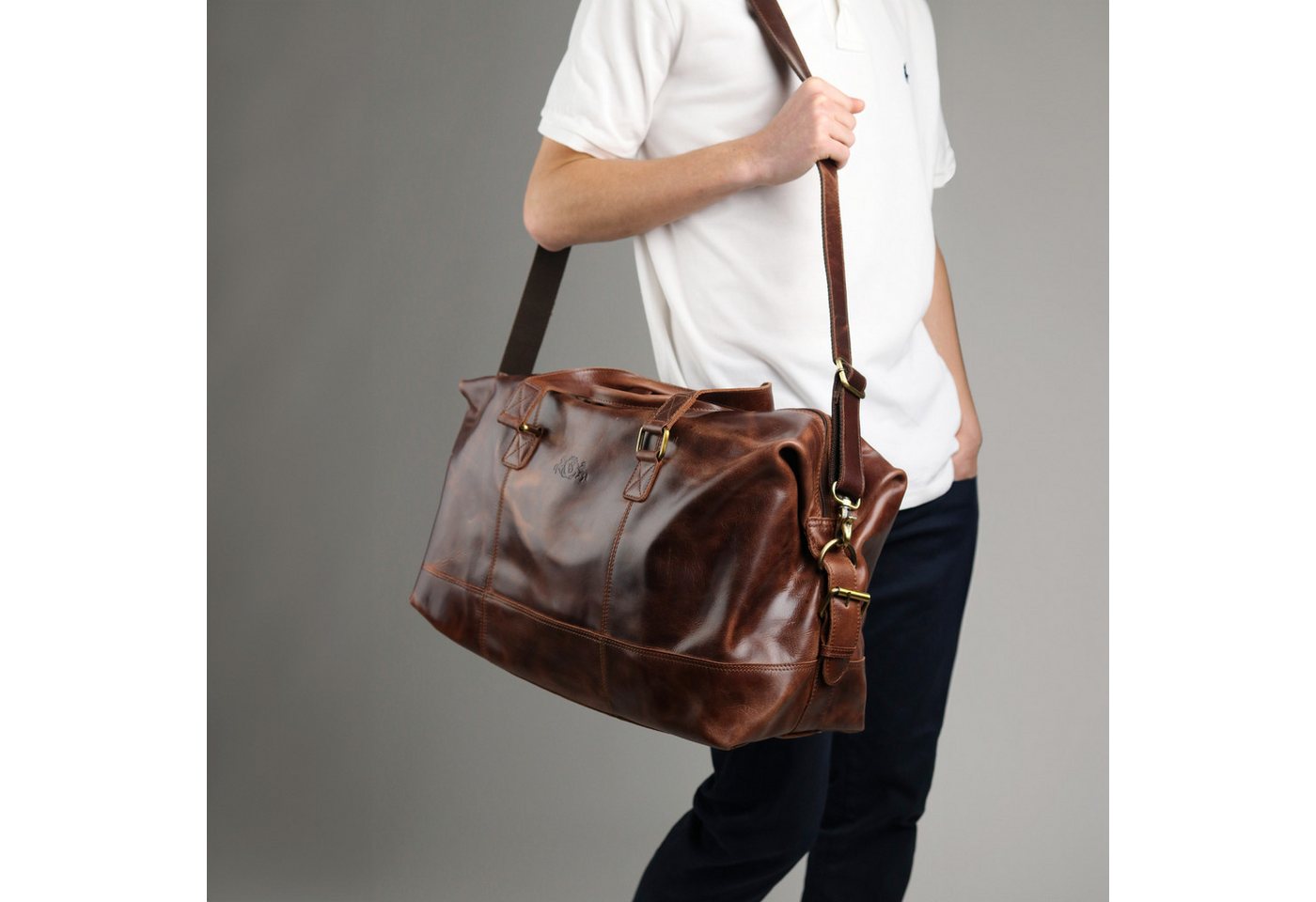 SID & VAIN Reisetasche YALE Weekender groß Handgepäck echt Leder, Reisetasche Duffle Reisegepäck Sporttasche Herren Damen braun – Bild 5 von 5