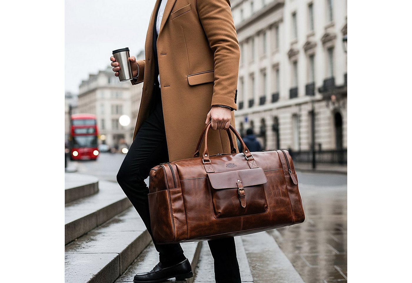 SID & VAIN Reisetasche YALE Weekender Handgepäck Schuhfach echt Leder, Reisetasche Duffle Reisegepäck Sporttasche Herren Damen braun – Bild 2 von 5