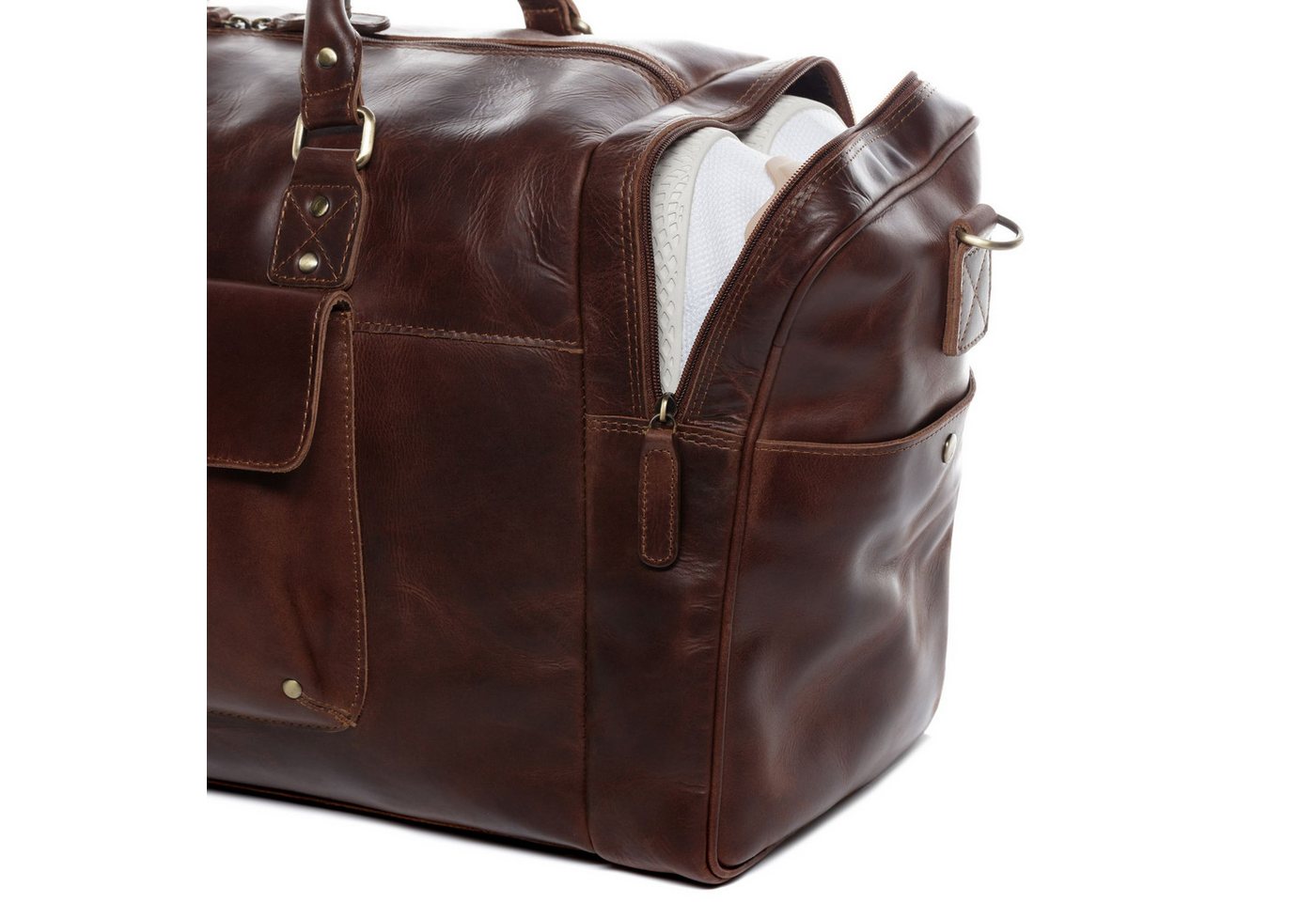 SID & VAIN Reisetasche YALE Weekender Handgepäck Schuhfach echt Leder, Reisetasche Duffle Reisegepäck Sporttasche Herren Damen braun – Bild 3 von 5