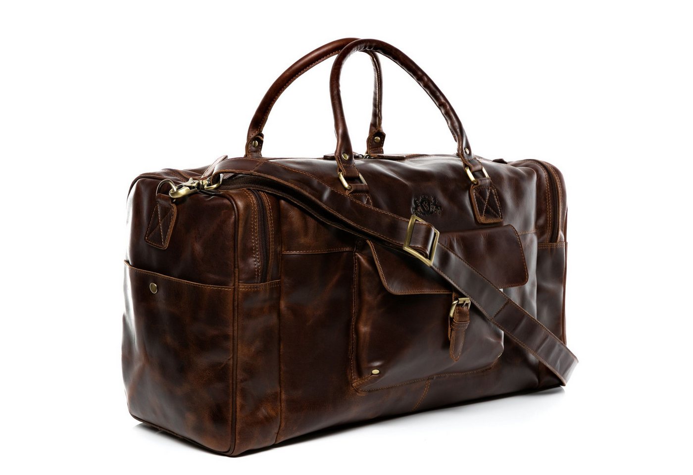 SID & VAIN Reisetasche YALE Weekender Handgepäck Schuhfach echt Leder, Reisetasche Duffle Reisegepäck Sporttasche Herren Damen braun – Bild 4 von 5