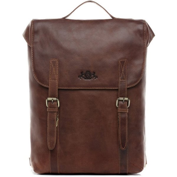 SID & VAIN Rucksack echt Leder Rucksack groß 15 Zoll Laptop Fach braun, Cityrucksack 15,4 Zoll Echtleder, Rucksack Damen Herren Braun-cognac