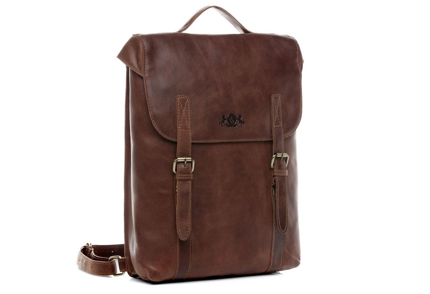 SID & VAIN Rucksack echt Leder Rucksack groß 15 Zoll Laptop Fach braun, Cityrucksack 15,4 Zoll Echtleder, Rucksack Damen Herren Braun-cognac – Bild 5 von 5