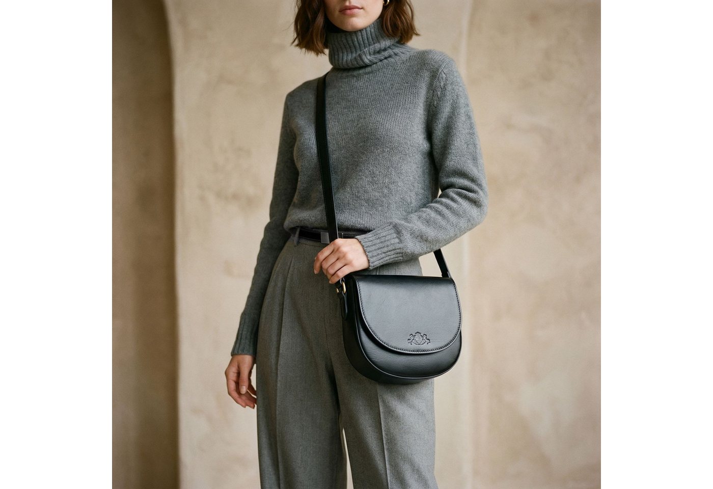 SID & VAIN Umhängetasche Umhängetasche Cross-Body Bag echt Leder Schultertasche schwarz, Ledertasche Umhängetasche & Schultertasche Damen Crossbody schwarz M – Bild 2 von 5