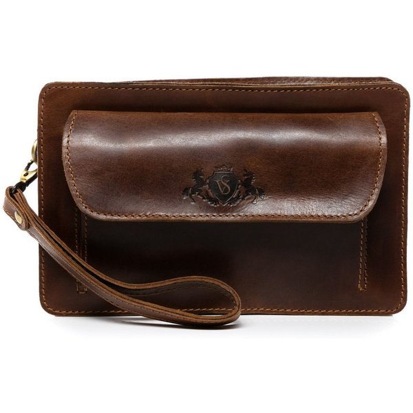 SID & VAIN Umhängetasche echt Leder Herrentasche groß braun CORNWALL, Henkeltasche echt Leder Herren, Handtaschenhalter braun-cognac