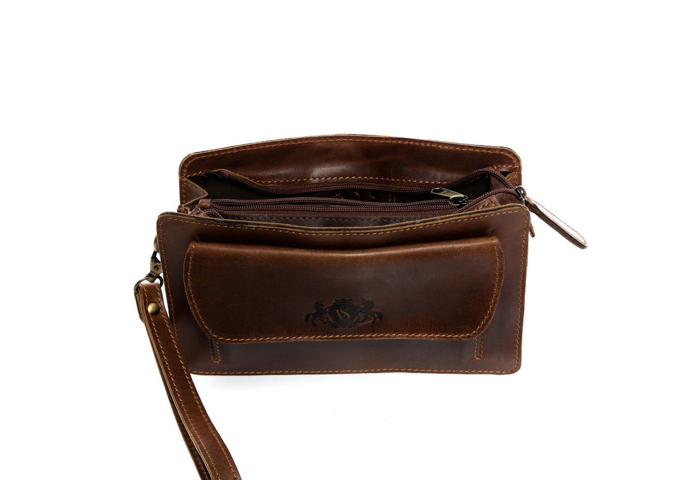 SID & VAIN Umhängetasche echt Leder Herrentasche groß braun CORNWALL, Henkeltasche echt Leder Herren, Handtaschenhalter braun-cognac – Bild 3 von 5