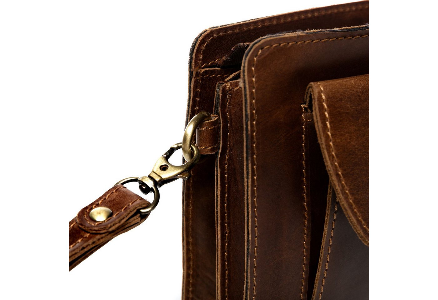 SID & VAIN Umhängetasche echt Leder Herrentasche groß braun CORNWALL, Henkeltasche echt Leder Herren, Handtaschenhalter braun-cognac – Bild 4 von 5