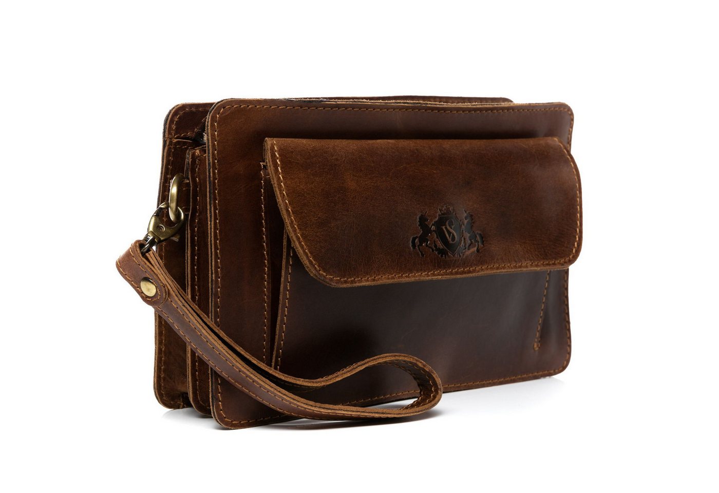 SID & VAIN Umhängetasche echt Leder Herrentasche groß braun CORNWALL, Henkeltasche echt Leder Herren, Handtaschenhalter braun-cognac – Bild 5 von 5