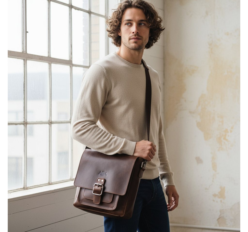 SID & VAIN Umhängetasche echt Leder Schultertasche groß braun, Messenger Bag echt Leder Damen Herren, Umhängetasche, braun-cognac – Bild 2 von 5