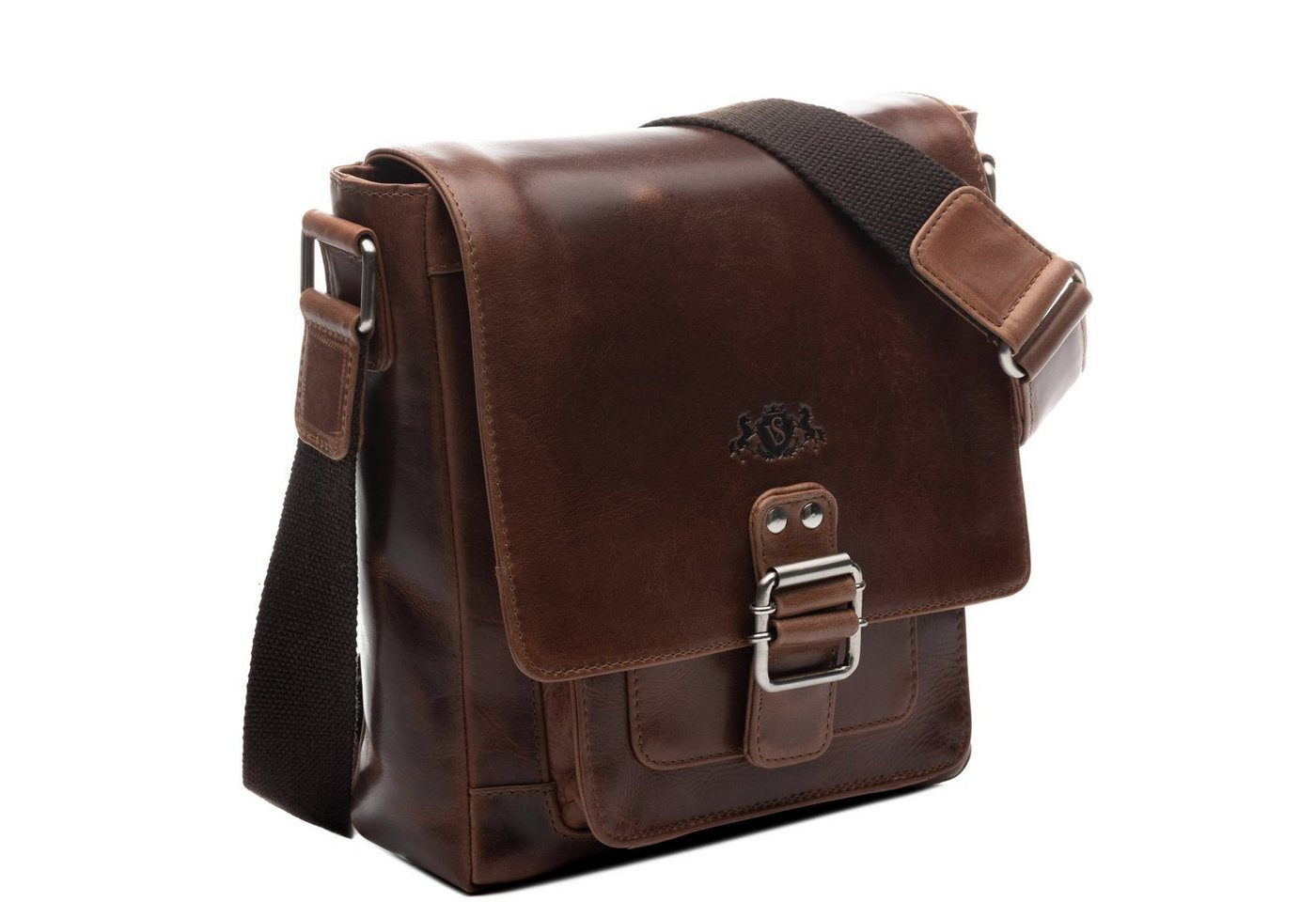 SID & VAIN Umhängetasche echt Leder Schultertasche groß braun, Messenger Bag echt Leder Damen Herren, Umhängetasche, braun-cognac – Bild 3 von 5