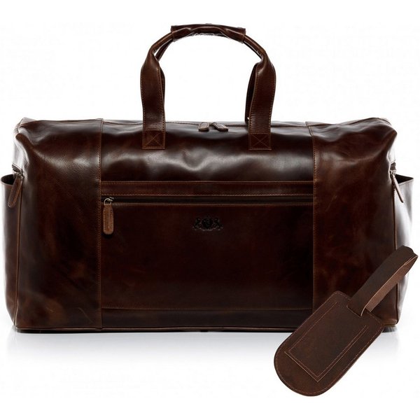 SID & VAIN Umhängetasche Leder Weekender Unisex BRISTOL, Echtleder Reisegepäck für Damen & Herren, Sporttasche XL braun-cognac