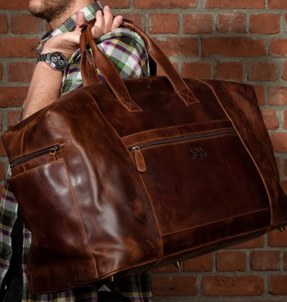 SID & VAIN Umhängetasche Leder Weekender Unisex BRISTOL, Echtleder Reisegepäck für Damen & Herren, Sporttasche XL braun-cognac – Bild 3 von 5