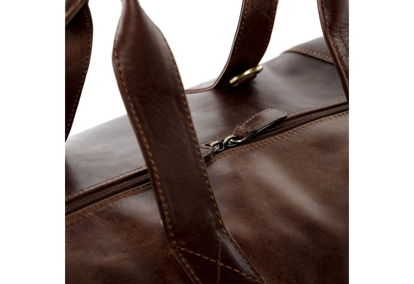 SID & VAIN Umhängetasche Leder Weekender Unisex BRISTOL, Echtleder Reisegepäck für Damen & Herren, Sporttasche XL braun-cognac – Bild 5 von 5