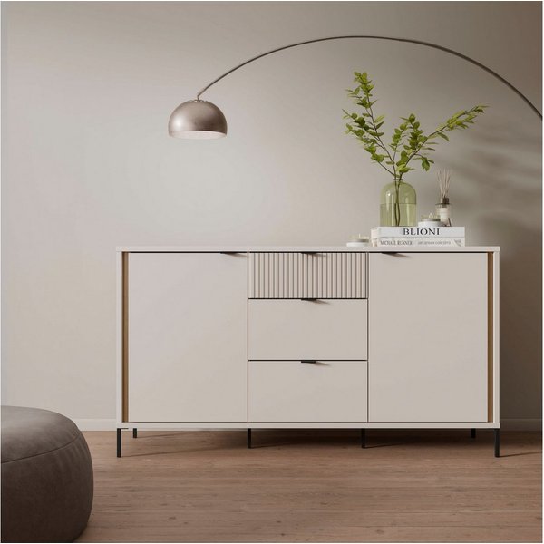 FORTE Sideboard Forte Seravel Sideboard 160 cm, Kashmir Beige/Mauvella Eiche, B/H/T 158,8/87,2/41,5 viel Stauraum, Lamellenoptik