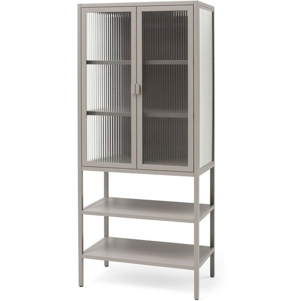 osoltus Sideboard osoltus Vitrine Schrank Riffelglas Stahl Warm Grey Industrial 60 x 35