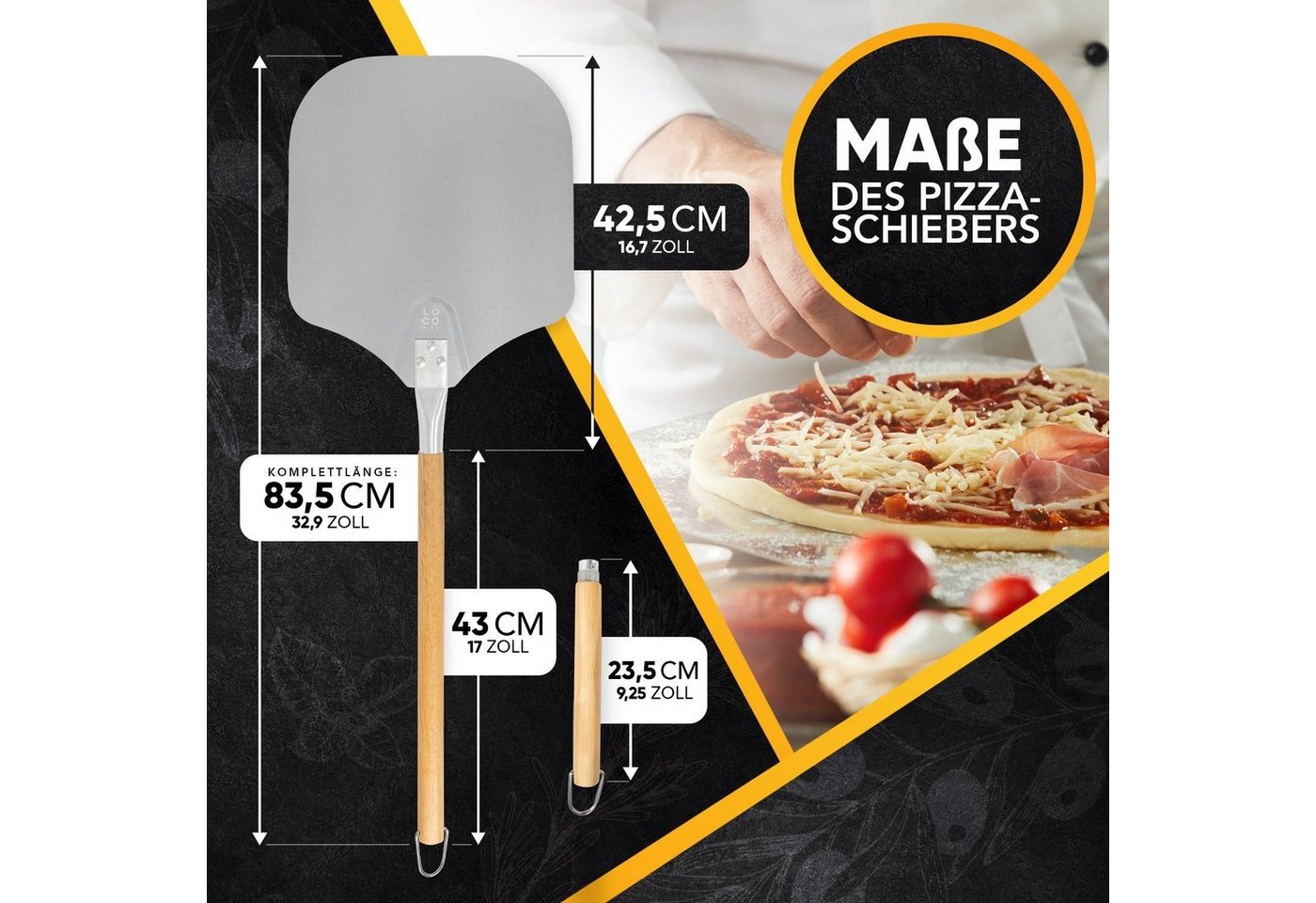 Sidorenko Pizzaschieber aus rostfreiem Aluminium, Pizzaheber mit abgerundeten Kanten – Bild 2 von 4