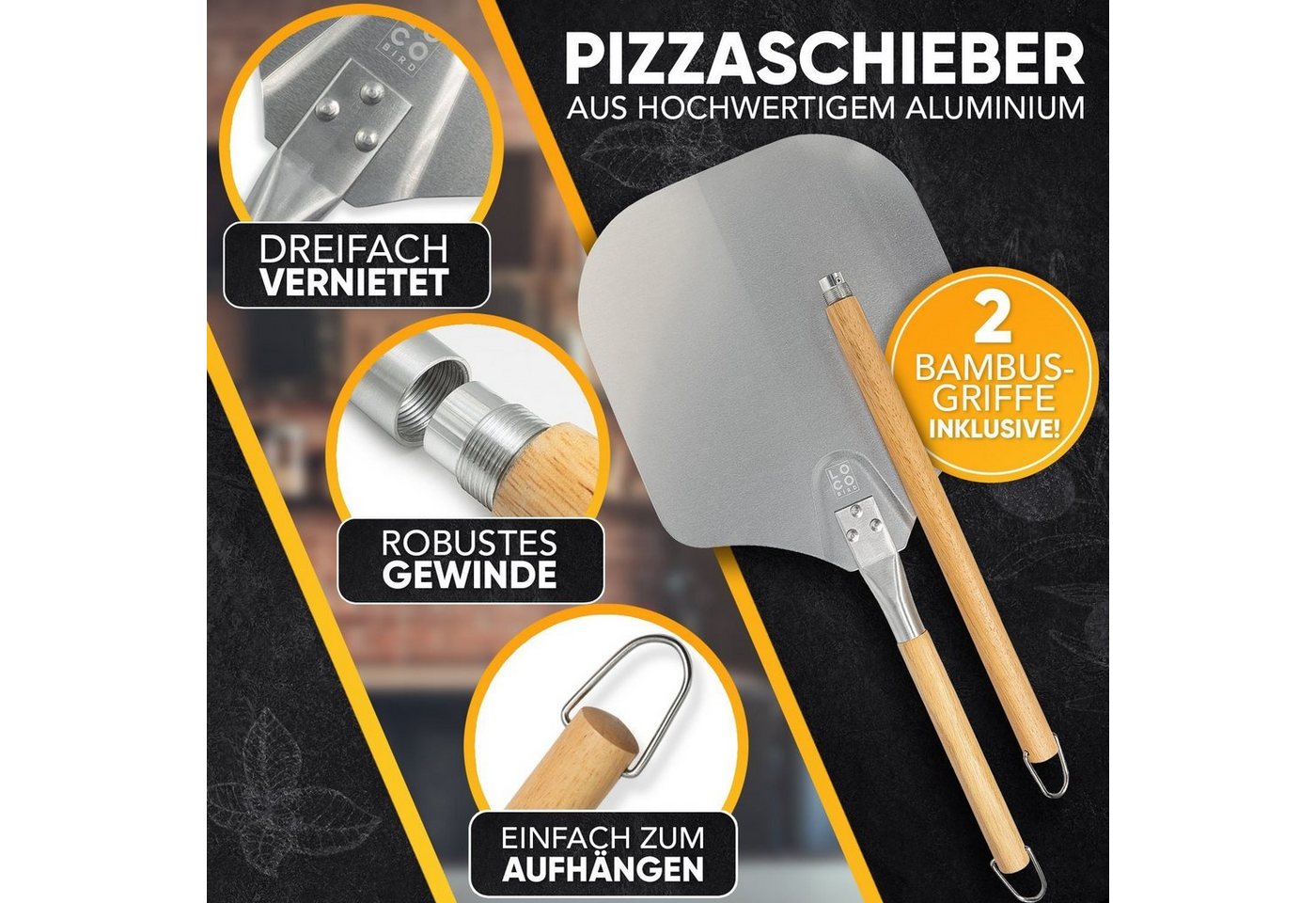 Sidorenko Pizzaschieber aus rostfreiem Aluminium, Pizzaheber mit abgerundeten Kanten – Bild 3 von 4