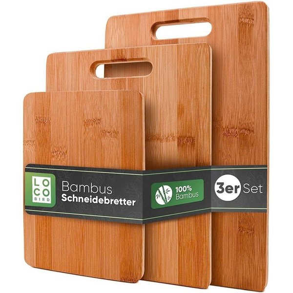 Sidorenko Schneidebrett Bambus Schneidebretter 3er Set - 33x22cm / 28x22cm / 15x22cm, Bambus, (Antibakterielles Schneidebrett aus Holz), Holz-Brett für die Küch