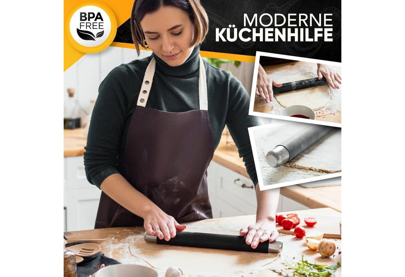 Sidorenko Teigroller Silikon Teigroller BPA freie - Nudelholz Silikon ohne Griffe, Teigrolle mit Antihaftbeschichtung - Backzubehör für Fondant Roller – Bild 2 von 5