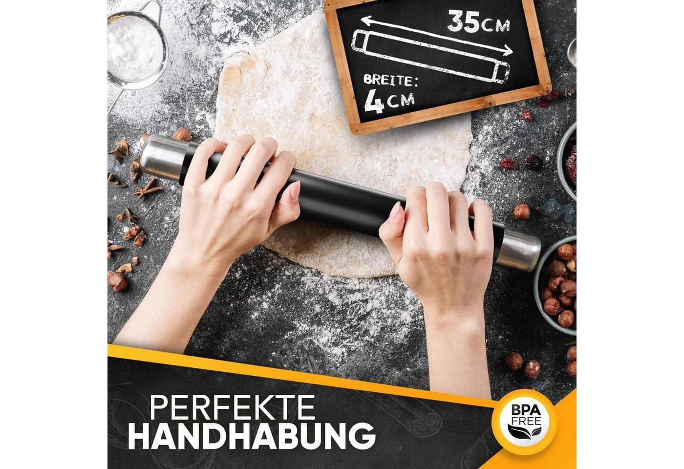 Sidorenko Teigroller Silikon Teigroller BPA freie - Nudelholz Silikon ohne Griffe, Teigrolle mit Antihaftbeschichtung - Backzubehör für Fondant Roller – Bild 3 von 5