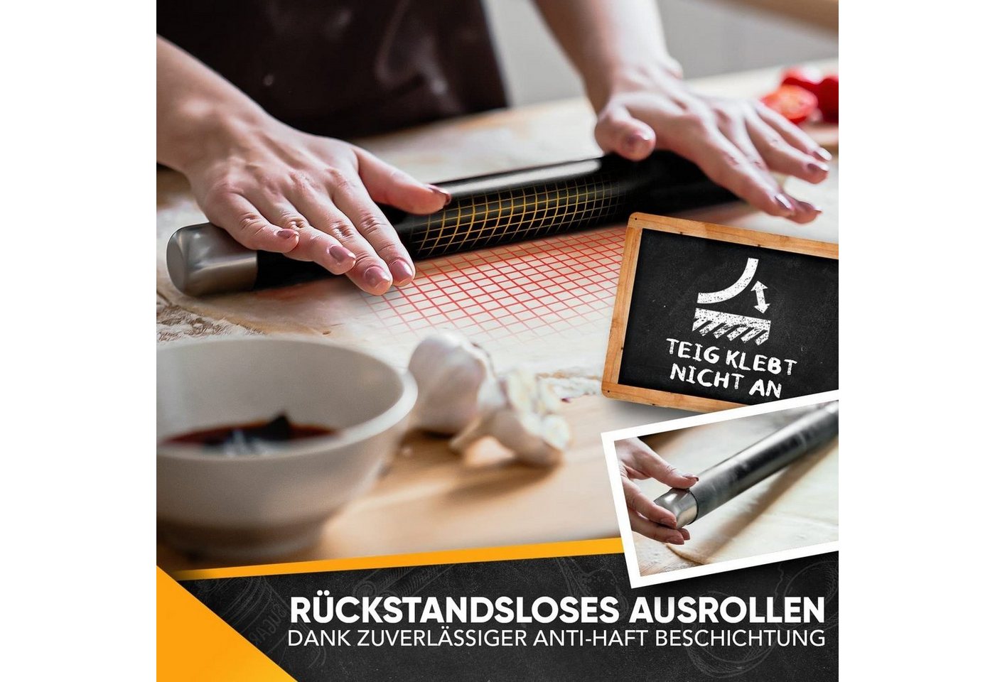 Sidorenko Teigroller Silikon Teigroller BPA freie - Nudelholz Silikon ohne Griffe, Teigrolle mit Antihaftbeschichtung - Backzubehör für Fondant Roller – Bild 4 von 5