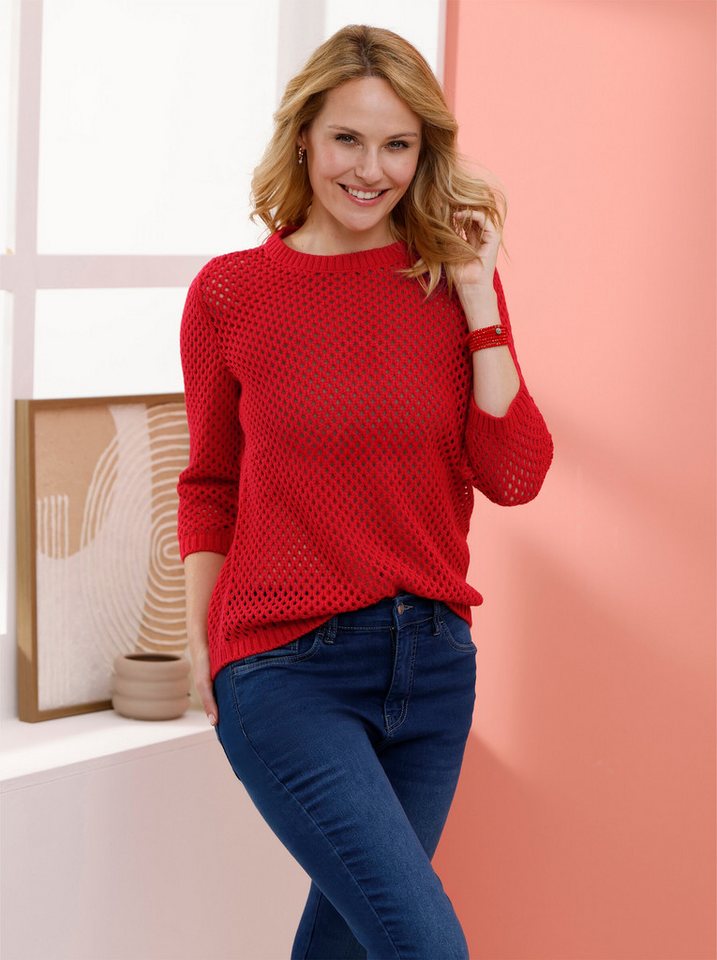 Sieh an! Strickpullover Ajour-Pullover 3/4-Arm Ajourstrick – Bild 3 von 5