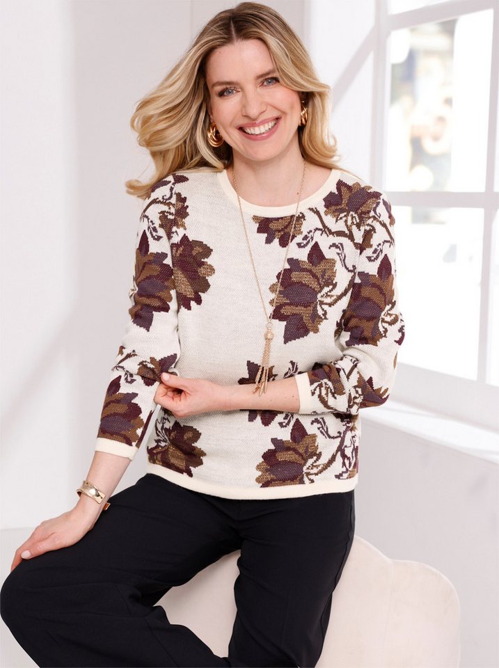 Sieh an! Strickpullover Jacquard-Pullover Langarm Feinstrick – Bild 3 von 5