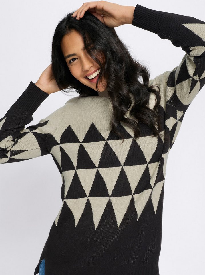 Sieh an! Strickpullover Longpullover Langarm Jacquard – Bild 5 von 5