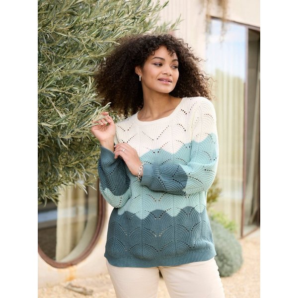 Sieh an! Strickpullover Rundhals-Pullover Langarm Ajourstrick