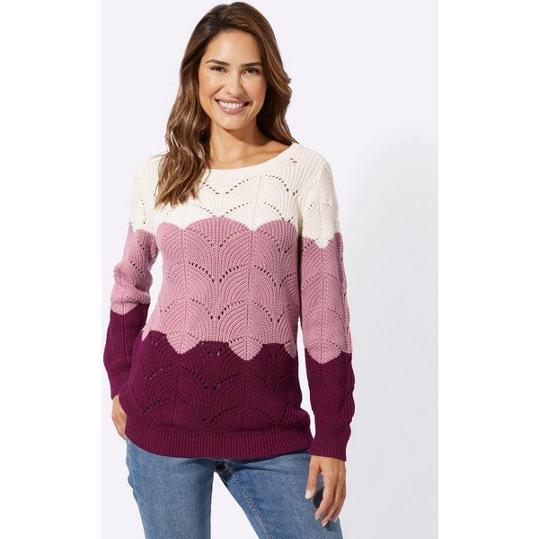 Sieh an! Strickpullover Rundhals-Pullover Langarm Ajourstrick