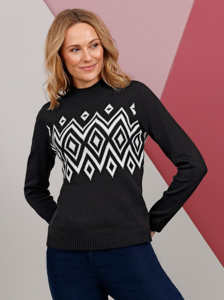 Sieh an! Strickpullover Stehkragen-Pullover Langarm Jersey, Jacquard – Bild 3 von 4