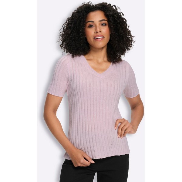 Sieh an! Strickpullover V-Pullover Kurzarm Ripp