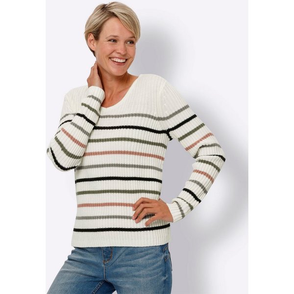 Sieh an! Strickpullover V-Pullover Langarm Ripp