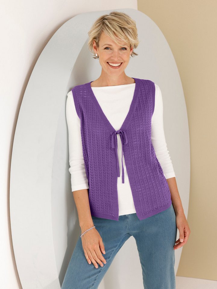 Sieh an! Strickweste Strickweste Ärmellos Ajourstrick – Bild 3 von 5