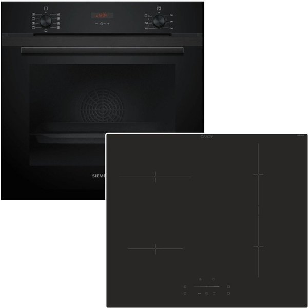 SIEMENS Backofen-Set Teleskopauszug Hydrolyse 3DHeißluft + Candy Induktionskochfeld Booster, mit 1-fach Teilauszug, Hydrolyse
