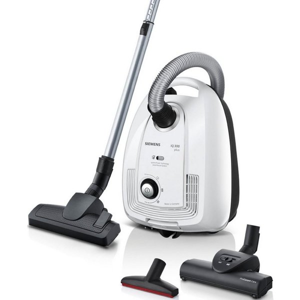 SIEMENS Bodenstaubsauger iQ300 plus VSP3T212, Made in Germany, Hygiene-Filter, kompakt, 900 W, mit Beutel, für Hartboden/Teppich, Turbodüse, XXL-Polsterdüse, la