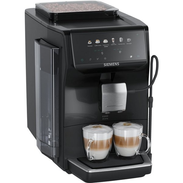 SIEMENS Kaffeevollautomat EQ500 TP551E07, Doppeltassenfunktion, 6 Getränke, einfache Reinigung, mit Milchschlauch, Keramikmahlwerk, entnehmbare Brüheinheit, Sch