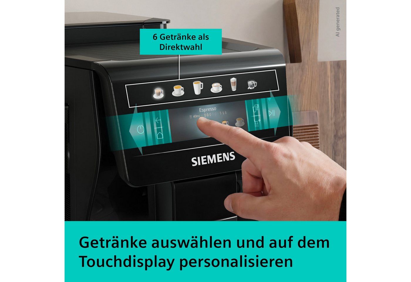 SIEMENS Kaffeevollautomat EQ600 TP601E09, 6 Getränke, XL-Getränke, bis zu 480ml, Kannenfunktion, Doppeltassenfunktion,Keramikmahlwerk, entnehmbare Brüheinheit,  – Bild 3 von 5