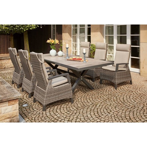 Siena Garden Garten-Essgruppe Corido, (7-tlg., 6 Sessel: 72x61x109 cm, Tisch Sincro: 200/260x100x77 cm,inkl. Auflagen), Aluminium, verstellbar, ausziehbar, geei