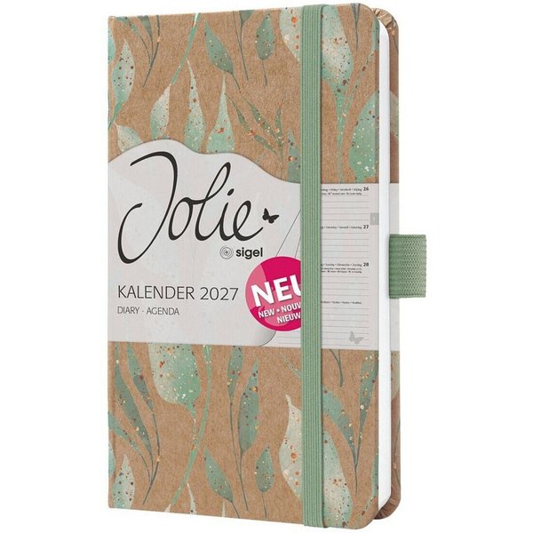 Sigel Buchkalender Jolie Sparkle Leaves Hardcover, für 2027, 1 Woche = 2 Seiten