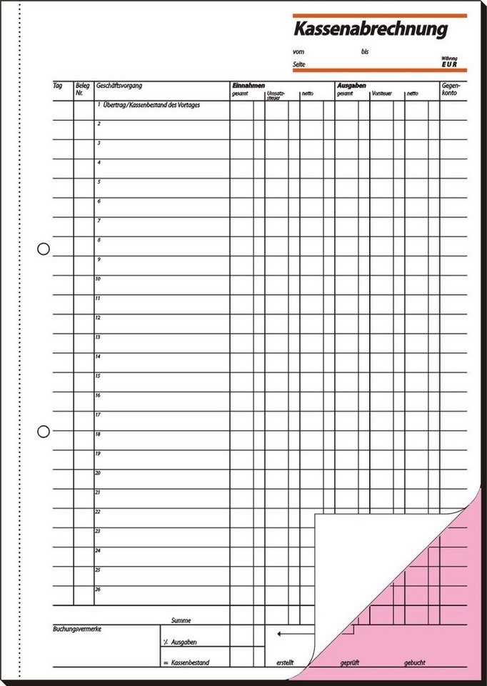 Sigel Formularblock Formularbuch Kassenabrechnung A4 VE=2x50 Blatt – Bild 3 von 4
