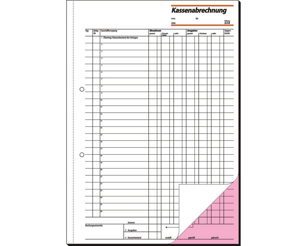 Sigel Formularblock Formularbuch Kassenabrechnung A4 VE=2x50 Blatt – Bild 4 von 4