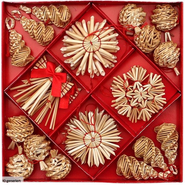 SIGRO Christbaumschmuck Baumanhänger, Stroh 28-er Set (28-tlg), Baumbehang Geschenkidee