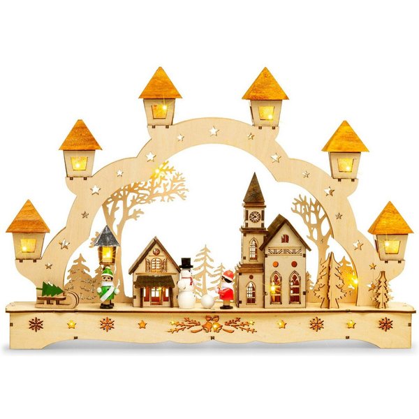SIKORA Schwibbogen LB62 Weihnachtsdorf mit Laternen und LED Beleuchtung B:42,5cm