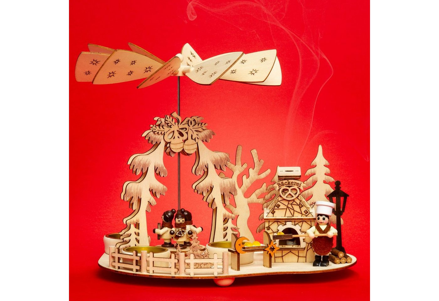 SIKORA Weihnachtspyramide 2-in-1 Räucherfigur Backstube Backofen Pyramide Deko H:23cm- P35 – Bild 2 von 4