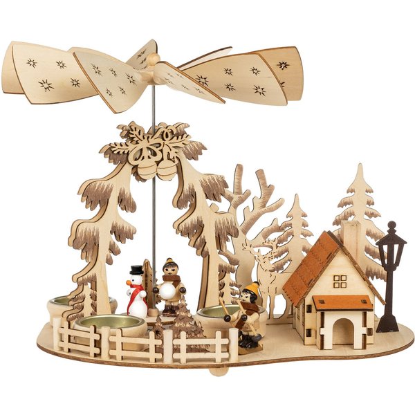 SIKORA Weihnachtspyramide P35e 2-in-1 Pyramide Räuchermännchen mit rauchender Hütte H:23cm