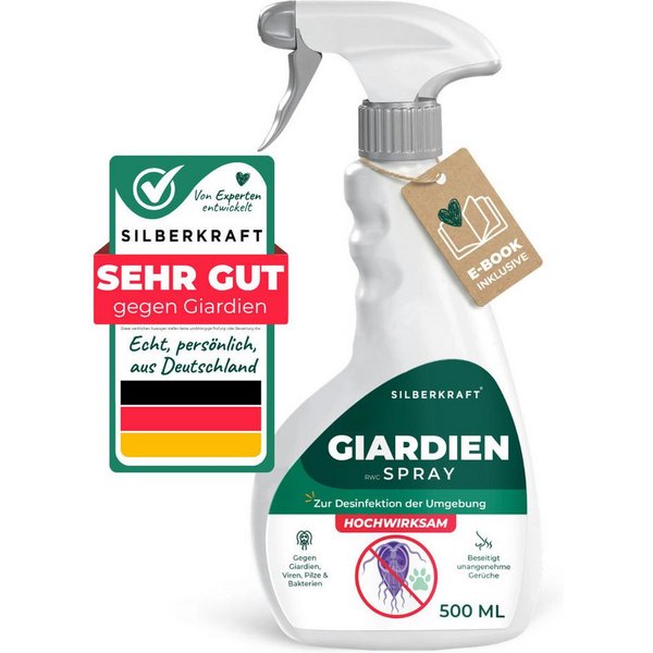 Silberkraft Giardienspray – Gegen Giardien, Viren, Bakterien & Pilze inkl. E-Book Oberflächen-Desinfektionsmittel (tiergeeignet, geruchsneutral, für Oberflächen