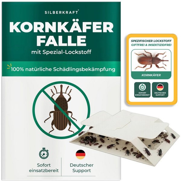 Silberkraft Insektenfalle Kornkäferfalle – Universal-Klebefalle mit Lockstoff, Extrastarke Klebefläche, einfache Anwendung