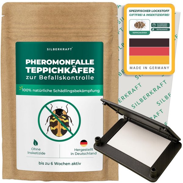 Silberkraft Insektenfalle Pheromonfalle Teppichkäfer Textilschutz Spezifischer Lockstoff, Insektizidfrei 6-8 Wochen Monitoring