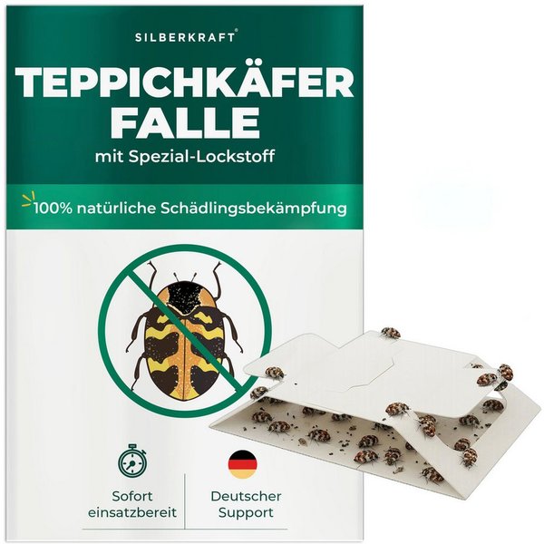 Silberkraft Insektenfalle Teppichkäferfalle – Universal-Klebefalle mit Lockstoff, Extrastarke Klebefläche, einfache Anwendung