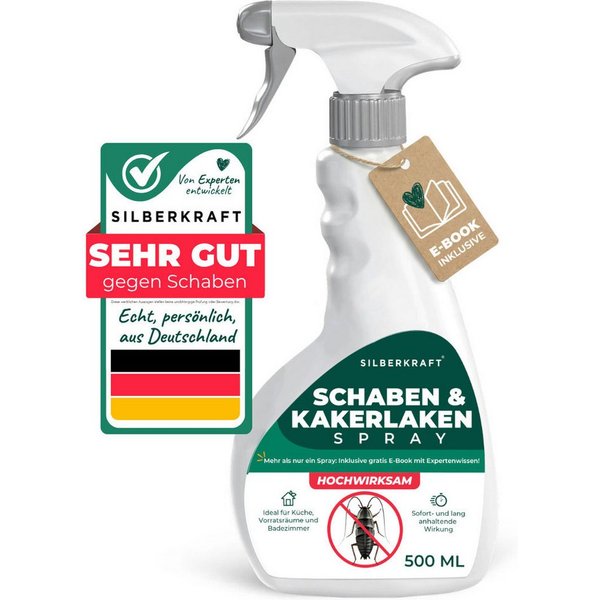 Silberkraft Insektenspray Schabenspray 500ml inkl. E-Book per QR-Code, Effektive Abwehr für ein schabenfreies Zuhause, 1-St., Schabenmittel & Kakerlakenspray ge